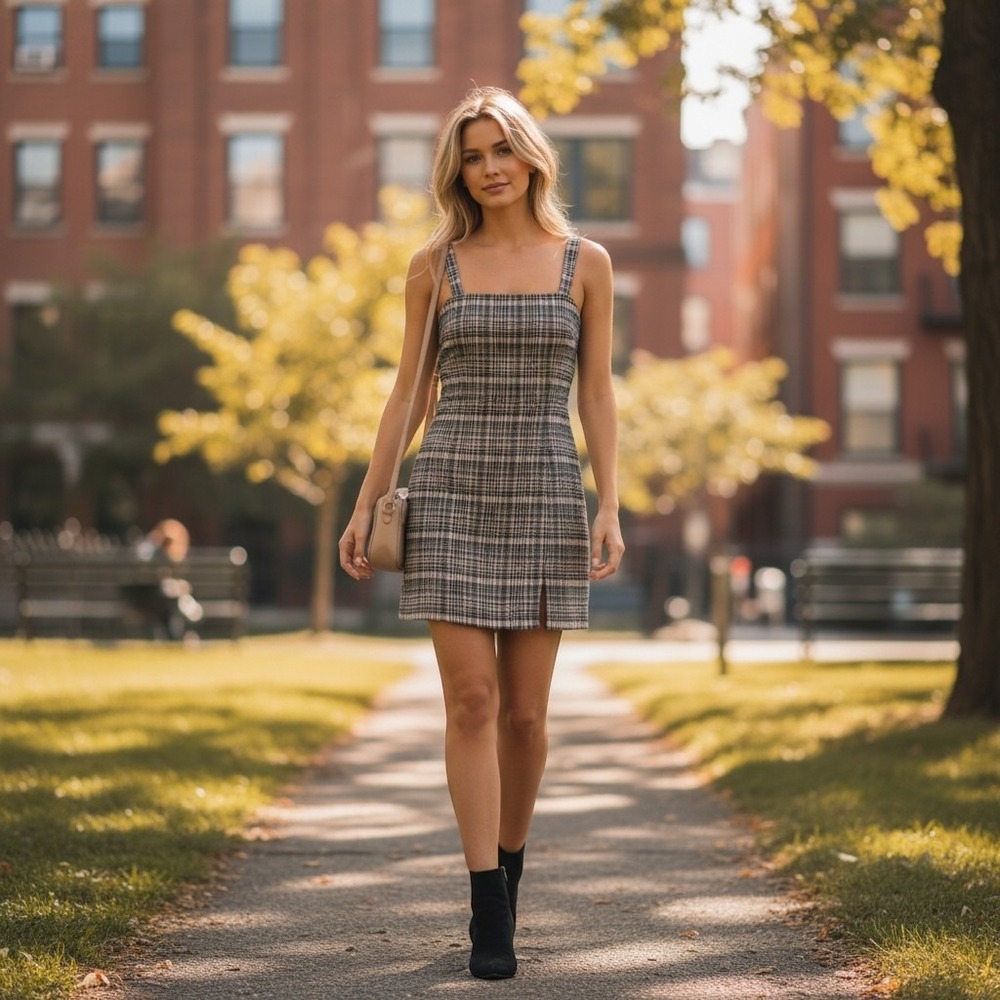 It's plaid mini slip dress square neck houndstooth checkered weave M clueless
